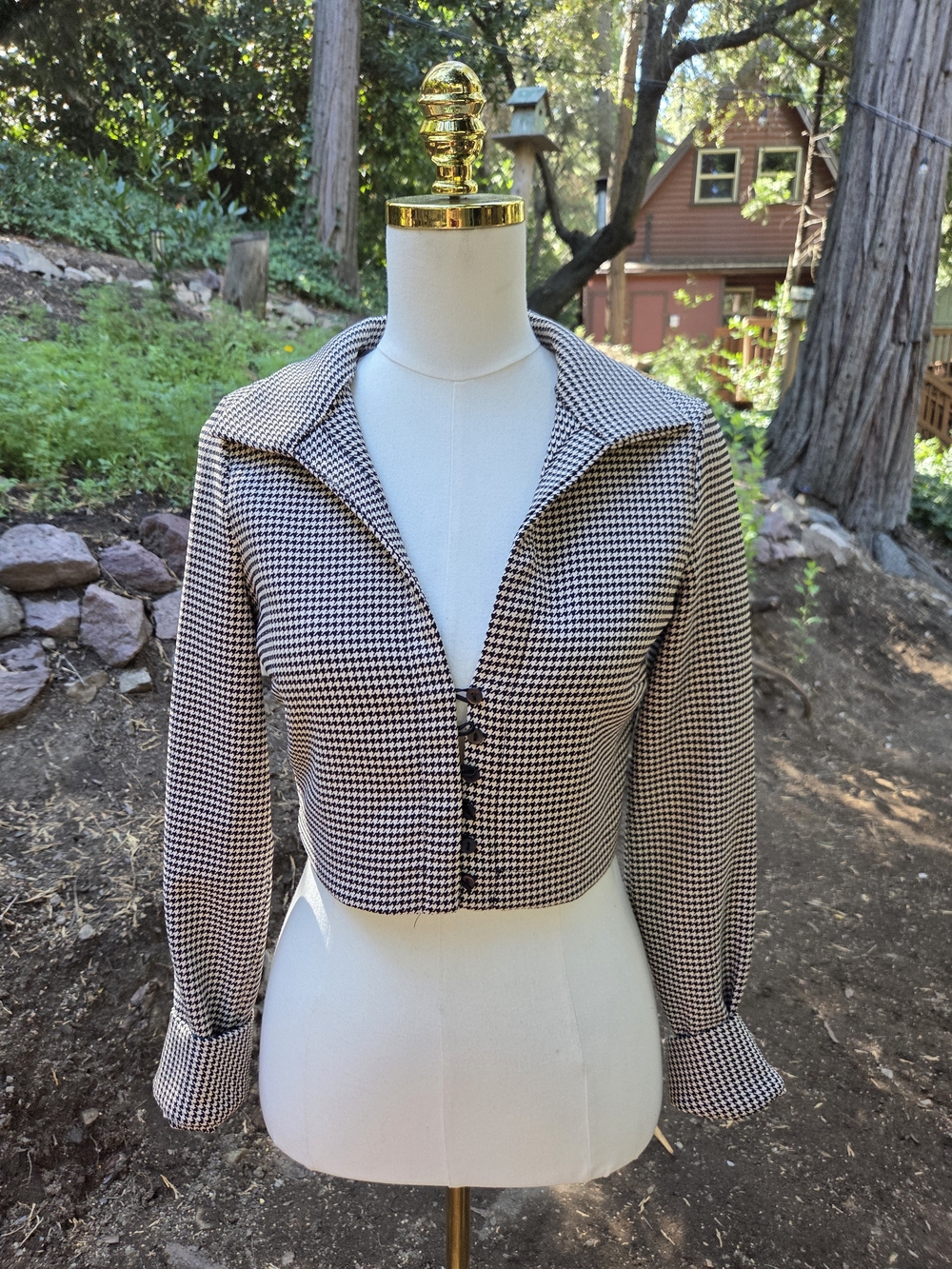Zara Women’s Houndstooth Button-Front Cropped Top - Black & White Size Medium